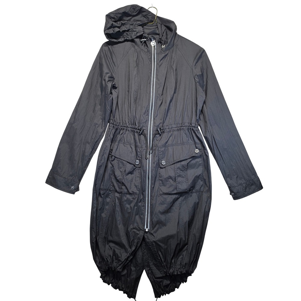 Michael Kors Womens Black Lightweight Hooded Anorak Jacket Bubble Hem Medium